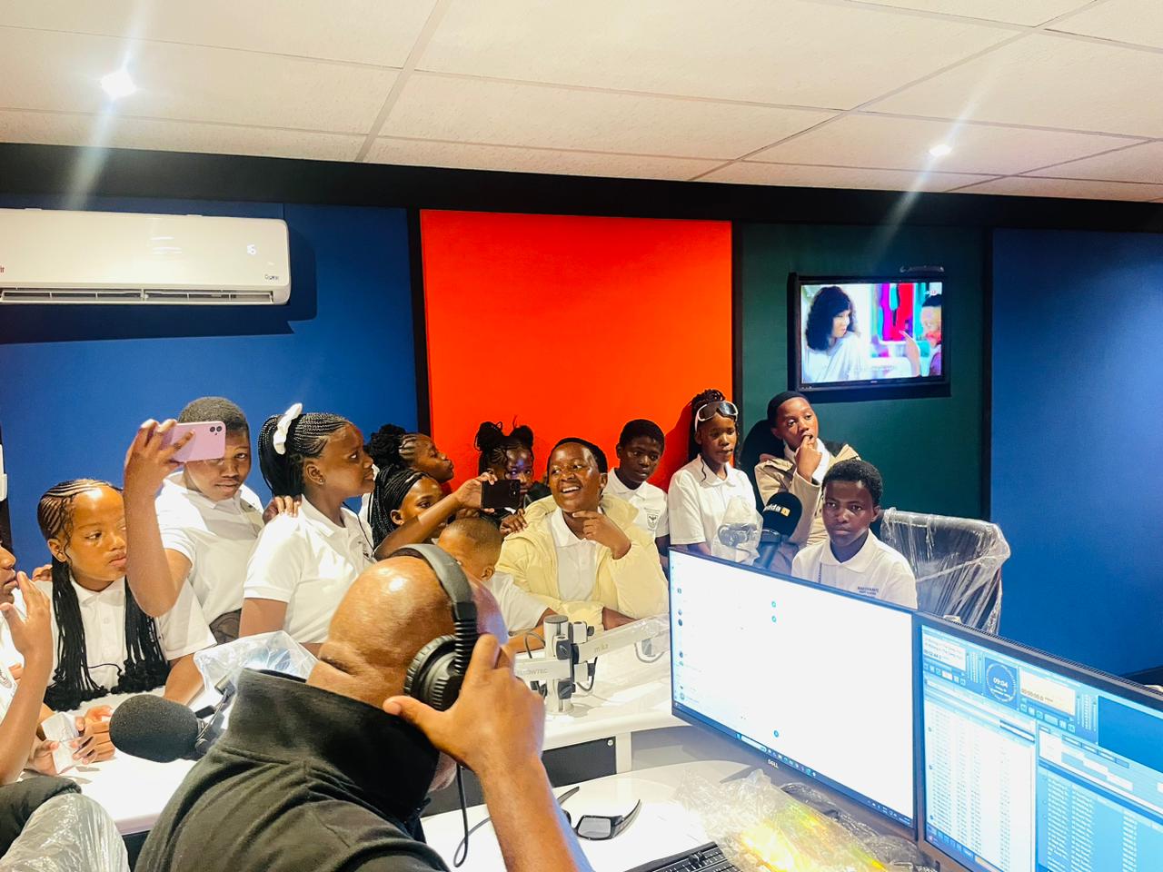 Learners touring the Kouga FM control room