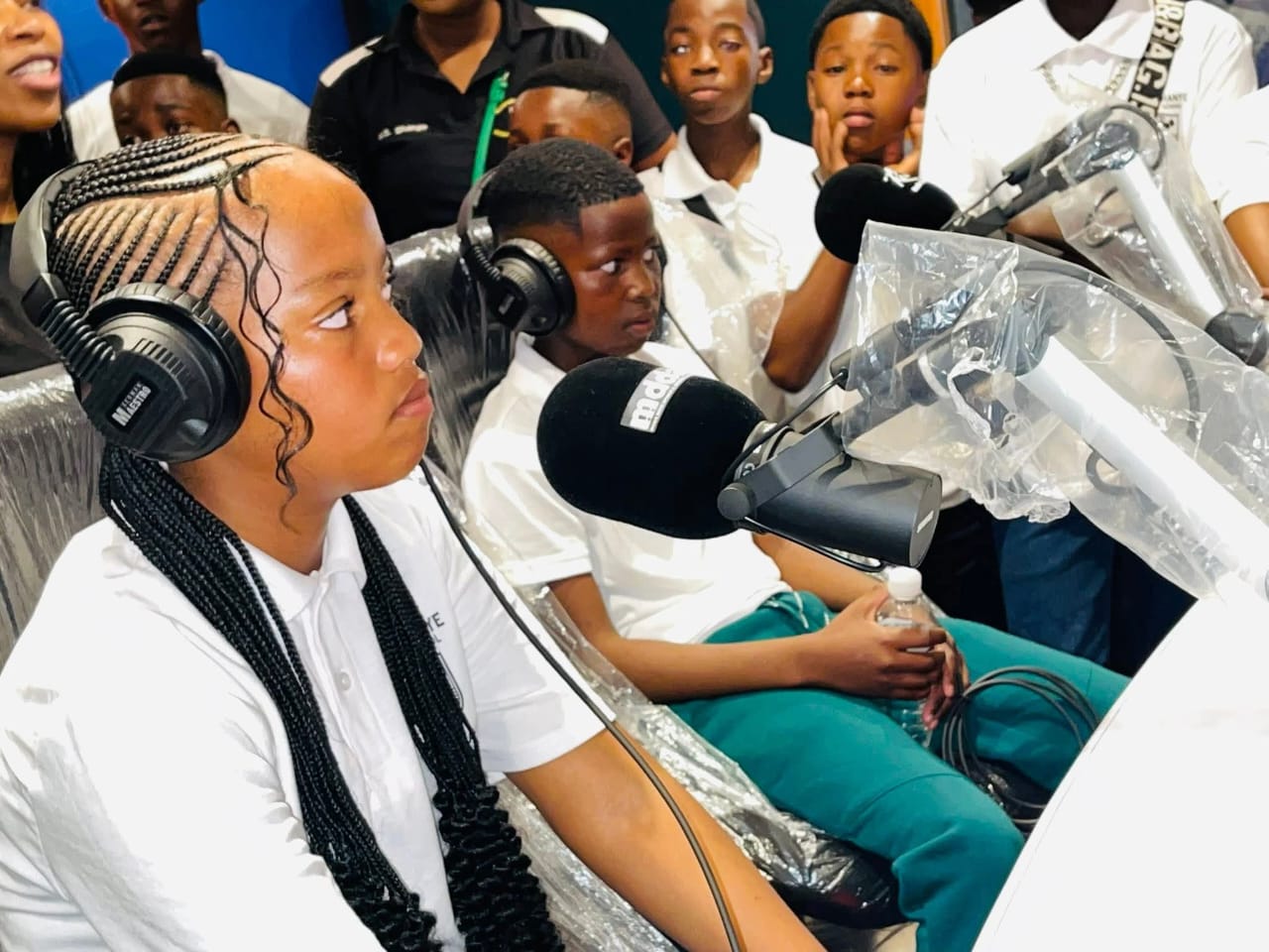 Learners on the mic during a Kouga FM studio visit